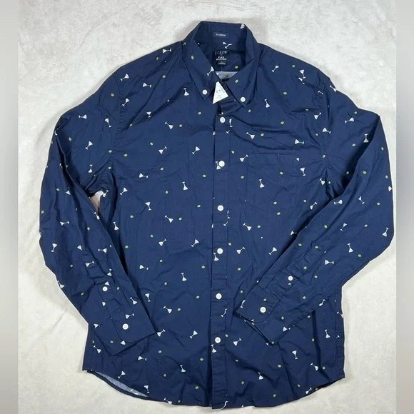 NWT Large J. Crew Classic Navy Shirt with Martini Glass All Over Print - Picture 1 of 10
